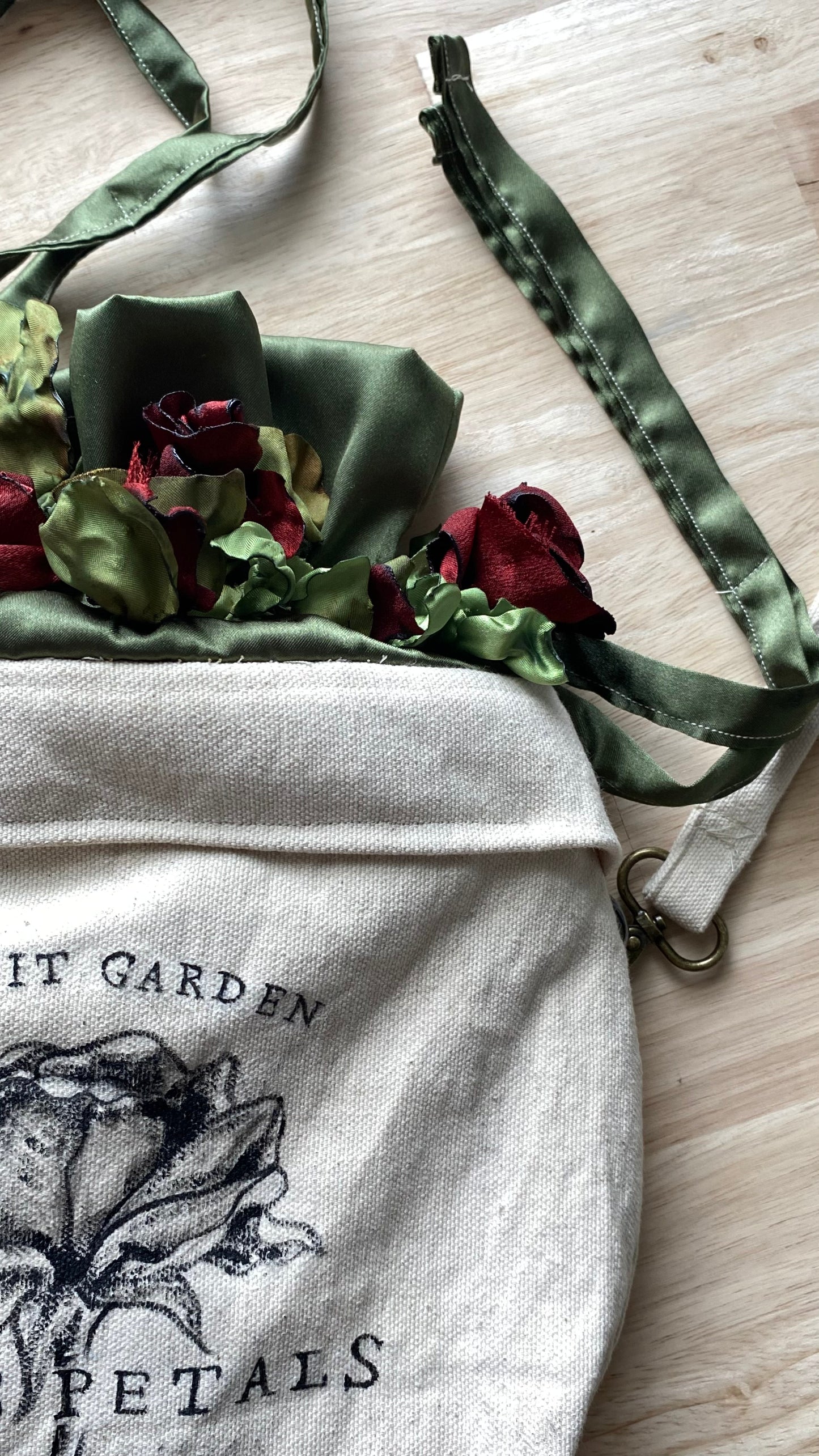 Rose Petals | Handmade Drawstring Tote Purse | Misfit Garden collection