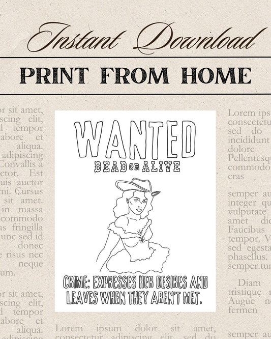 Download TRACE | Wanted Dead or Alive | Western Summer Collection | Coloring Page