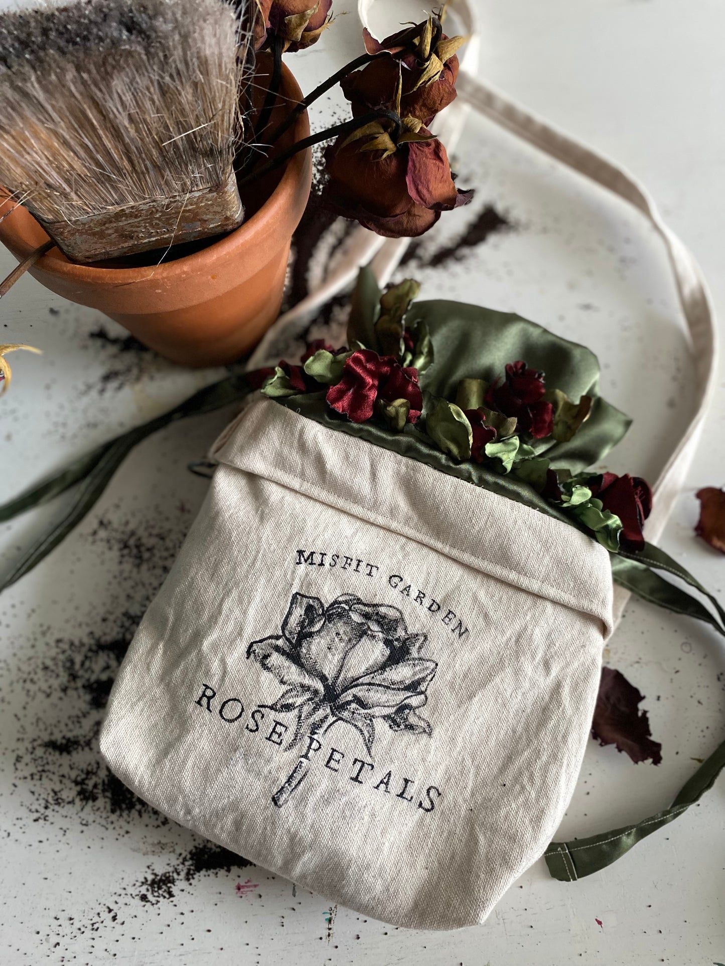 Rose Petals | Handmade Drawstring Tote Purse | Misfit Garden collection