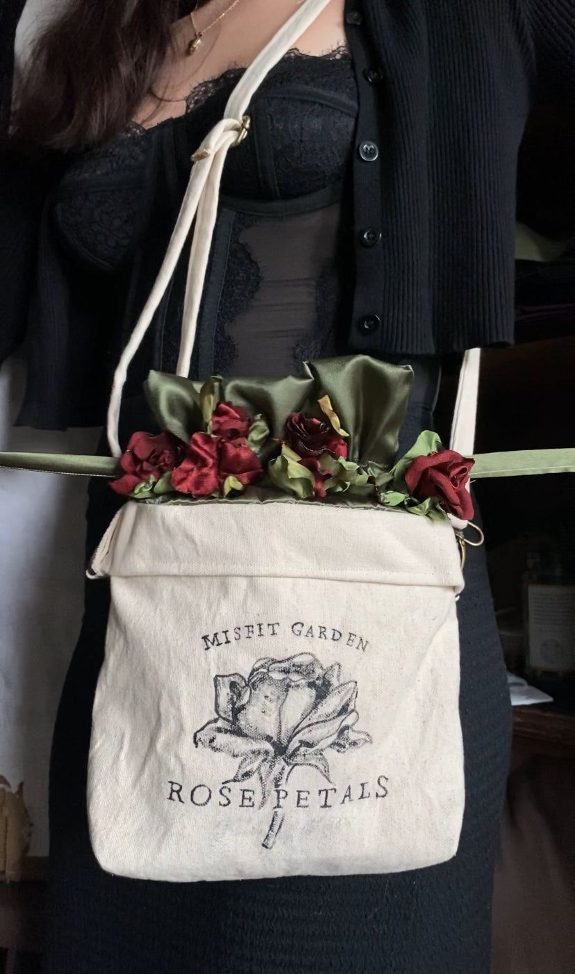 Rose Petals | Handmade Drawstring Tote Purse | Misfit Garden collection