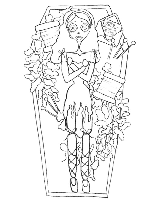 FREE | Instant Download | Coloring Page - Doll In Coffin